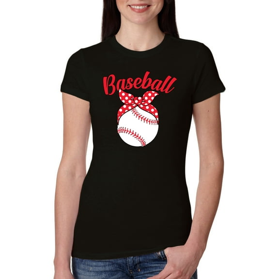 Wild Bobby, Cute Baseball Mom Ribbon Gift, Mother's Day, Women Slim Fit Junior Tee, Black, Small