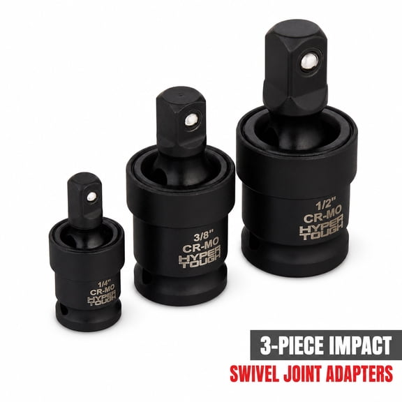 Hyper Tough Impact Swivel Joint Adapter Set, 1/4-Inch, 3/8-Inch, and 1/2-Inch Drive, 3 Pieces