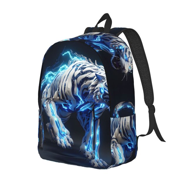 Easygdp Futuristic Blue Light White Tiger Mochila de Lona Resistente para Laptop, Compatible con Laptops de 15 a 17 pulgadas, Ideal para Escuela, Trabajo y Viajes-Small