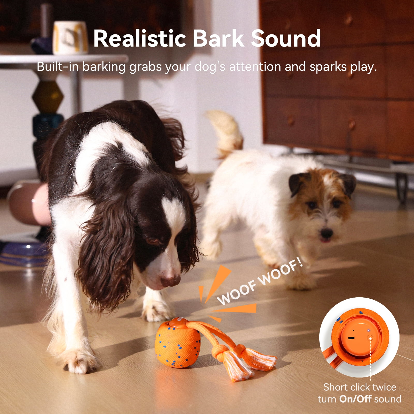 Cheerble Wicked Ball Rolly Interactive Dog Toy with Automatic Move, E-TPU Material, Rope and Barking Sounds, for Medium to Large Dogs (Bright Orange)