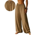 thumbnail image 2 of Women'S Loose Fit Solid Color Elastic Waist Pocket Straight Leg Casual Pants Khaki XXL, 2 of 8