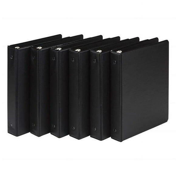 Samsill 3 Ring Mini Storage Binders Made in the USA, 1 Inch Round Ring, Junior Size - 5.5 x 8.5 Inch, Black, 6 Pack