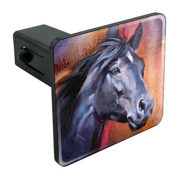 Black Horse Portrait Painting Indigo Night Tow Trailer Hitch Cover Plug Insert 1 1/4 inch (1.25")