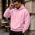 thumbnail image 7 of Men's Hoodie Trendy Long Sleeve Drawstring Hooded Sweatshirt Loose Fit Streetwear Pullover with Pocket Pink XL, 7 of 7