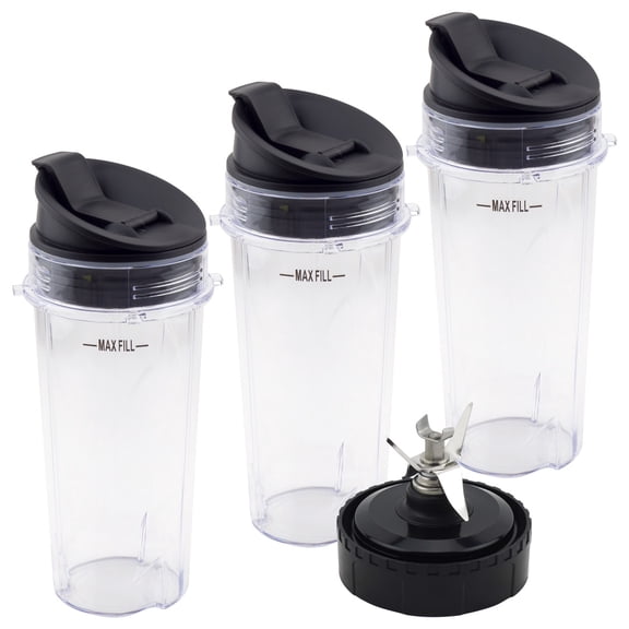 3 Pack 16 oz Cup with Sip & Seal Lid and Extractor Blade Replacement Parts 322KKU770 Compatible with Nutri Ninja BL770 BL771 BL772 BL773CO BL780