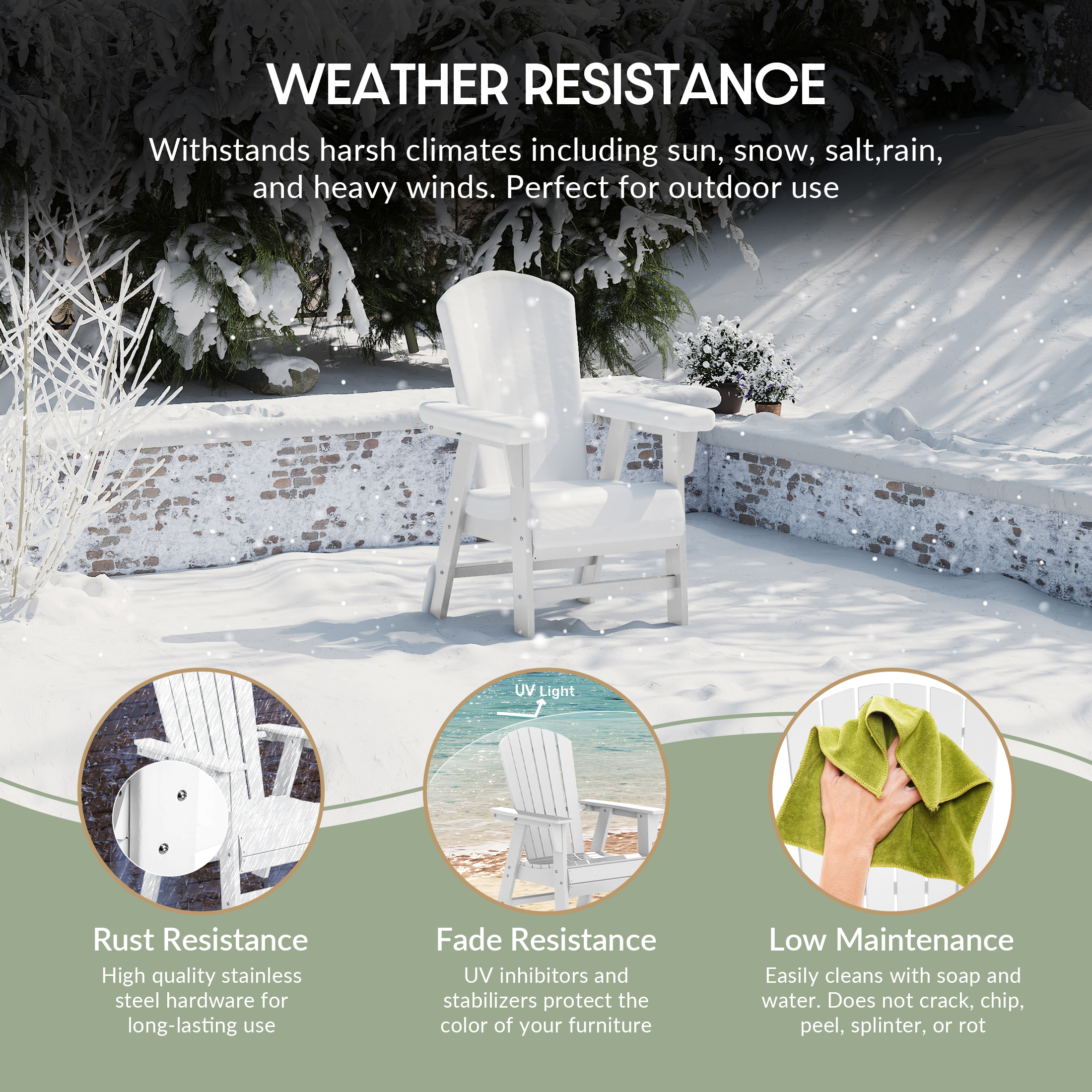 WestinTrends Dylan Outdoor Dining Chair – All-Weather Poly Lumber Adirondack Patio Chair, High Back, 330 lb Capacity, White