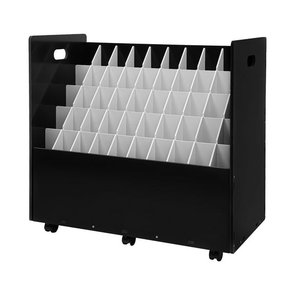 50-Slot Modern Mobile Rolling Blueprint Roll File Cart Large Document Organizer Black