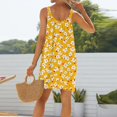 thumbnail image 4 of WTOBBY Women's Stretchy Sleeveless Scoop Neck Floral Sun Dress for Summer Vacation & Pool Party,Yellow L, 4 of 5