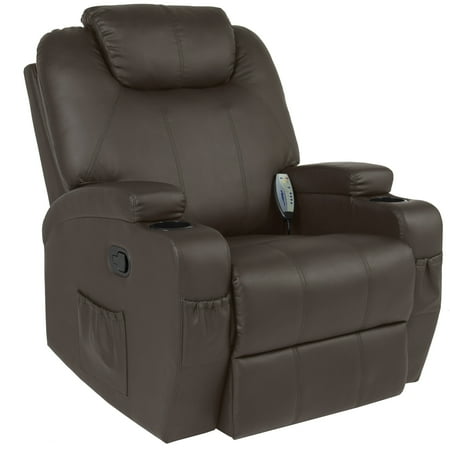 2 Piece Recliner - Best Choice Products Executive Faux Leather Swivel Electric Massage Recliner Chair w/ Remote Control, 5 Heat & Vibration Modes, 2 Cup Holders, 4 Pockets - Brown