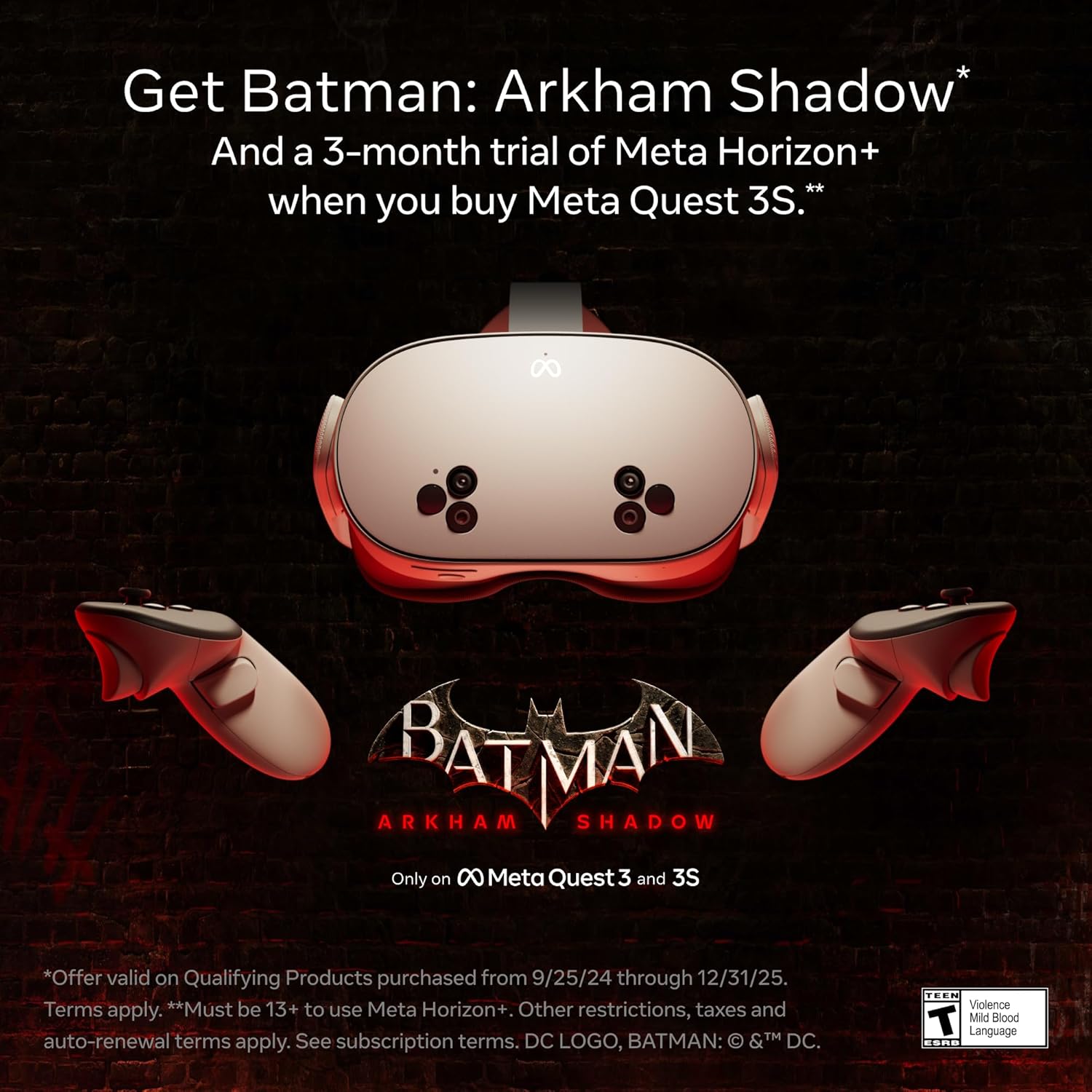 Meta Quest 3S 128GB All-in-One VR Headset with Batman: Arkham