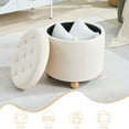 thumbnail image 3 of Round Velvet Storage Ottoman with Reversible Tray Lid, Tufted Upholstered Footrest Stool with Wooden Legs, 3 of 6