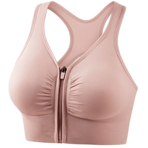 Sujetador deportivo push-up a prueba de golpes de gran tamaño para correr, yoga, fitness, hueco, con cremallera en la parte delantera y trasera, ropa interior deportiva para mujer