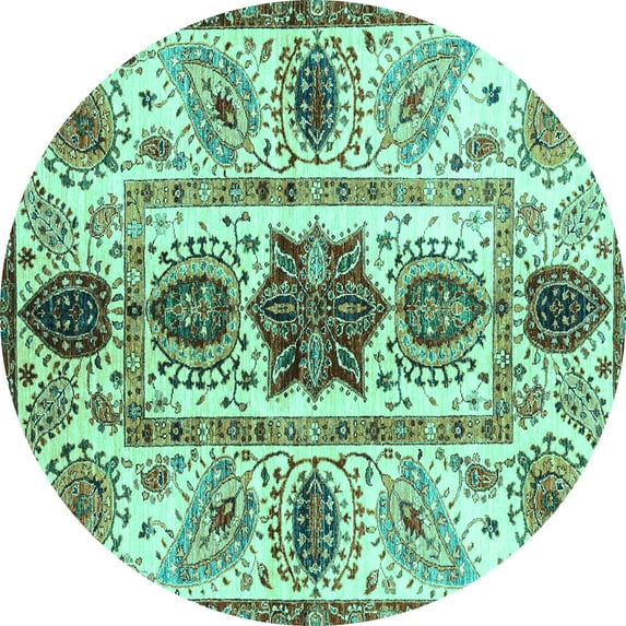 Ahgly Company Indoor Round Oriental Turquoise Blue Modern Area Rugs, 5' Round