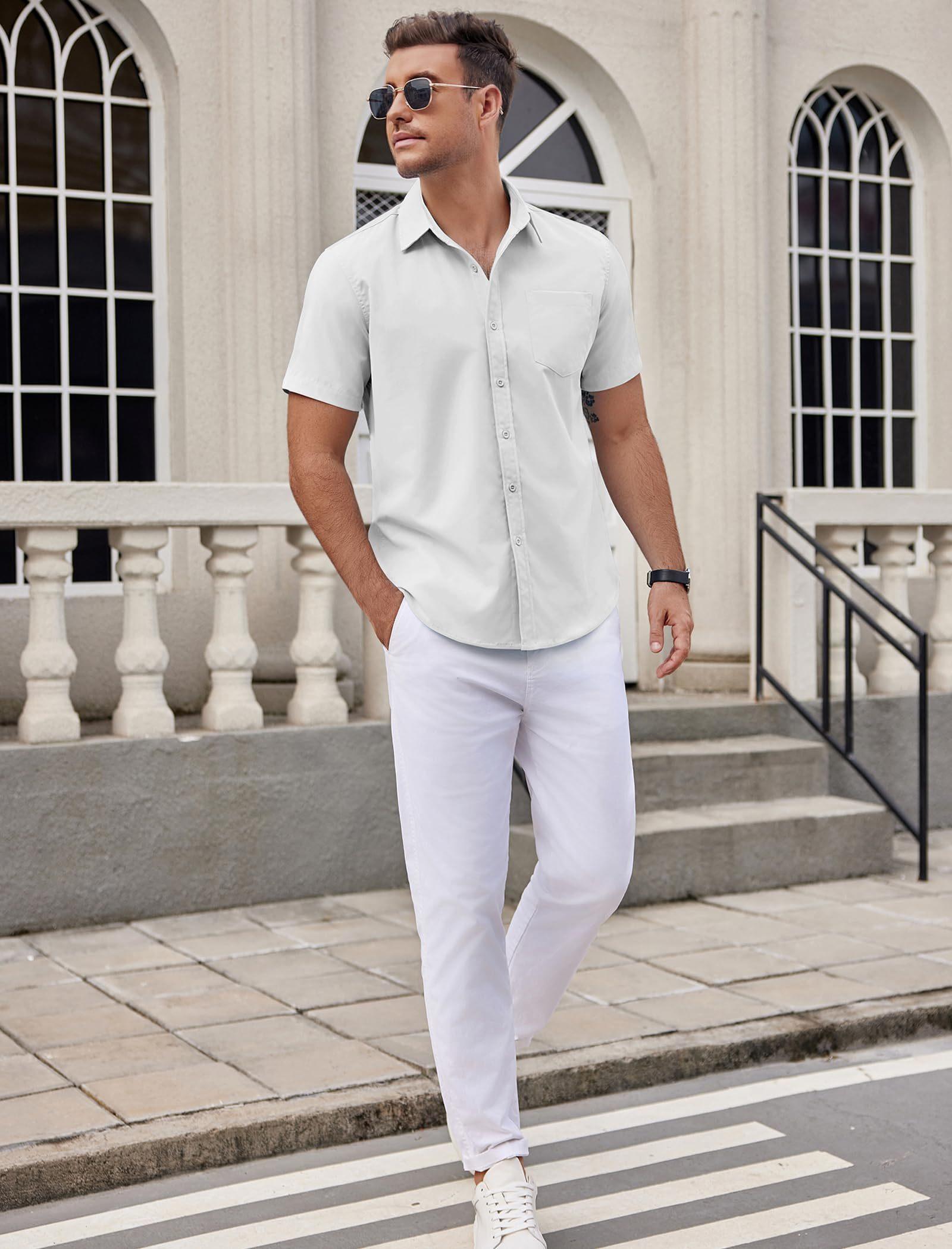 COOFANDY Mens Button Up Short Sleeve Shirts Regular Fit Business Casual Shirts Summer Fitted Dress Shirts
