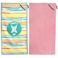 thumbnail image 1 of 2 Pack Compact, Quick Drying Beach Towels With Pocket- Light Pink and "Surfs Up", 1 of 1