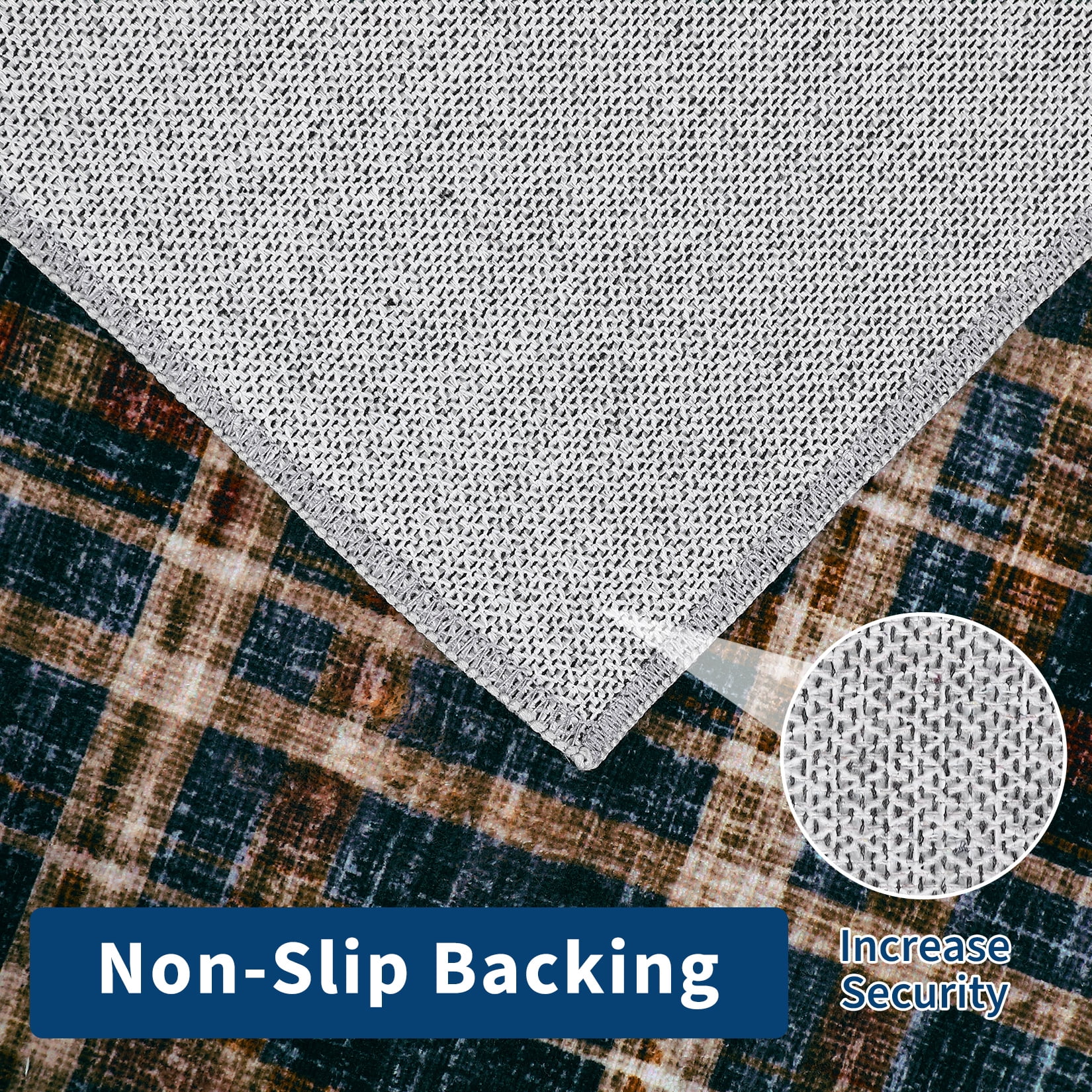 FairOnly Modern Geometric Plaid Non Slip 2'x6'Runner Rug British Style Machine Washable Soft Non Shedding Rug for Kitchen Hallway,Black Brown