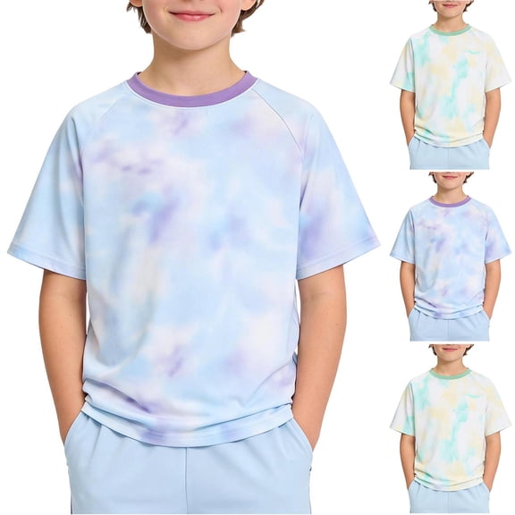 SGFCWSX Boys T Shirt Summer Short Sleeve Tie Dye Raglan Sleeve Crew Neck Casual Soft Kids Daily Wear Tee Tops Purple Size 10