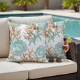 thumbnail image 4 of Green Coastal Seashells Outdoor Waterproof Pillow Covers, Nautical Brown Coral Starfish Decorative Square Throw Pillowcase Sofa Cushion Sham for Patio/Couch/Chair, 20"x20" 2 Pack, 4 of 8