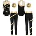 thumbnail image 5 of Sholeno Kids Girls Gymnastics Dancce Outfits Metallic Striped Leotard Bodysuit Unitard with Pants Gold 8, 5 of 7