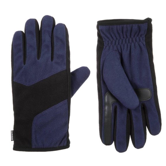 Isotoner Men's Fleece Gloves with Pieced Back Navy Blue Large