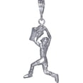 thumbnail image 1 of Sterling Silver Basketball Player Charm Pendant Necklace 2 Inches with Diamond Cut Finish and 24 Inch Figaro Chain, 1 of 2