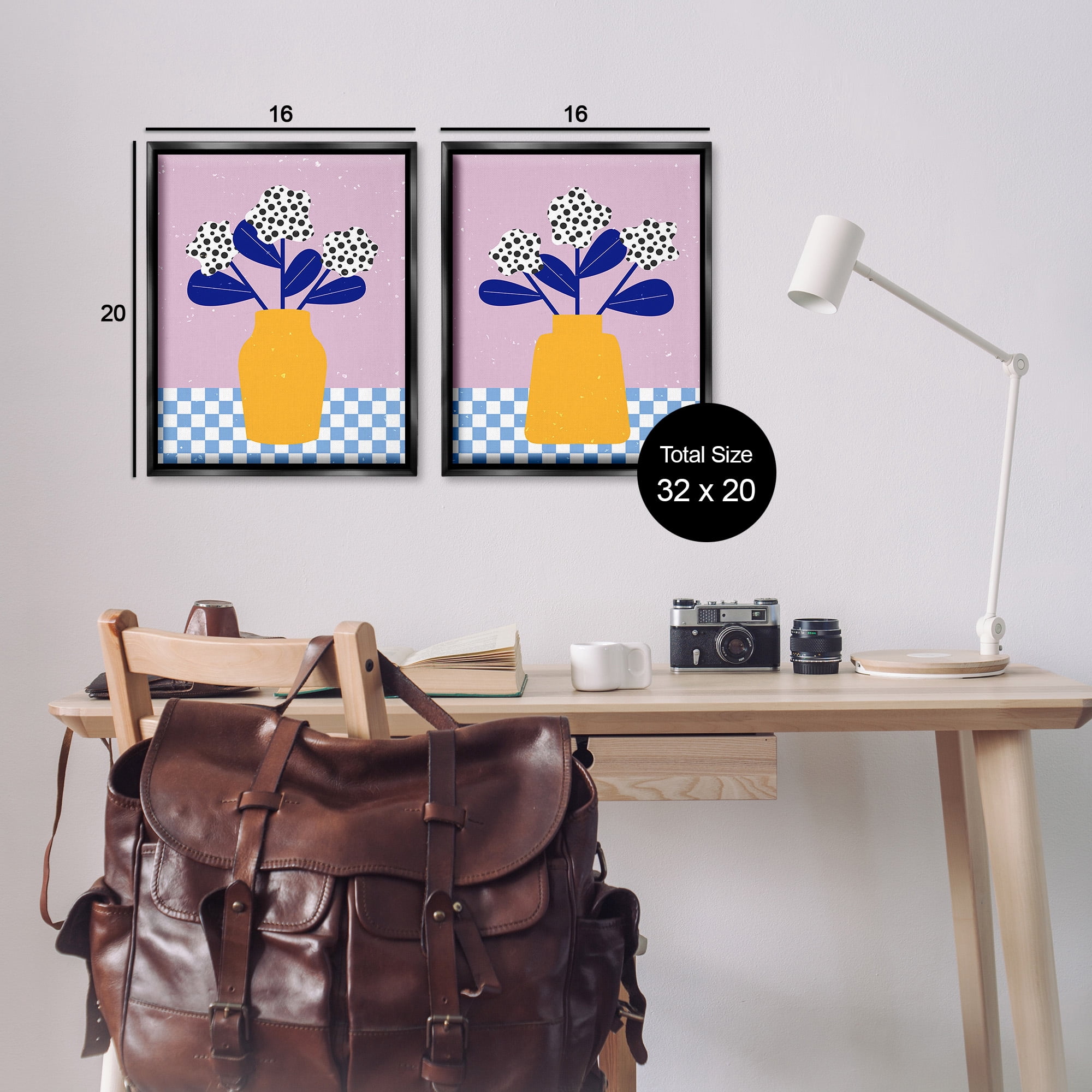 Stupell Industries Patterned Flowers in Vases Botanical & Floral Painting Black Floater Framed Canvas Art Print Wall Art, 17 x 21, Set of 2