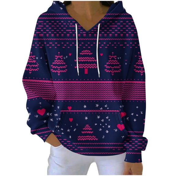 Lorytime Christmas Cute Hoodies for Women Printrd Print Sweatshirt Long Sleeve Pullover with Pocket Tops for Holiday