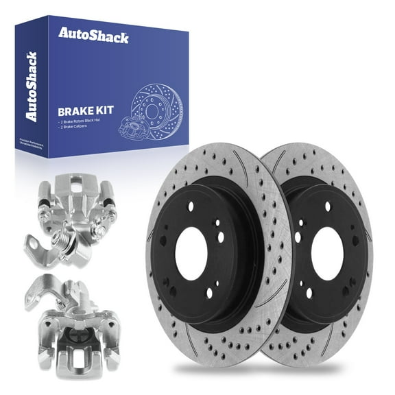 AutoShack Rear Drilled & Slotted Brake Rotors Calipers | Replacement for 2015 Honda Civic 2016-2018 Acura ILX 1.8L 2.4L FWD | E-Coated | 4-PC Brake Kit | ShadowGuard