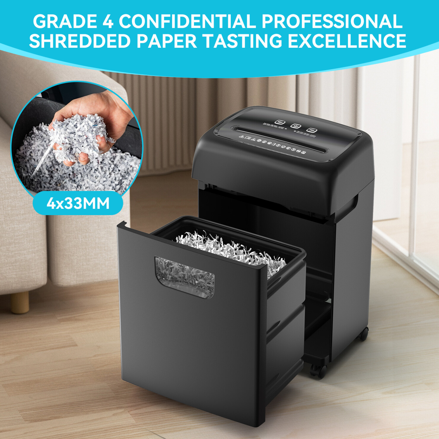 Paper Shredder with 5.28 Gallons Pullout Waste Bin for Home Office,18 Sheet Heavy Duty Paper Shredder for CDs Credit Card Document Mail, P-4 Security Level