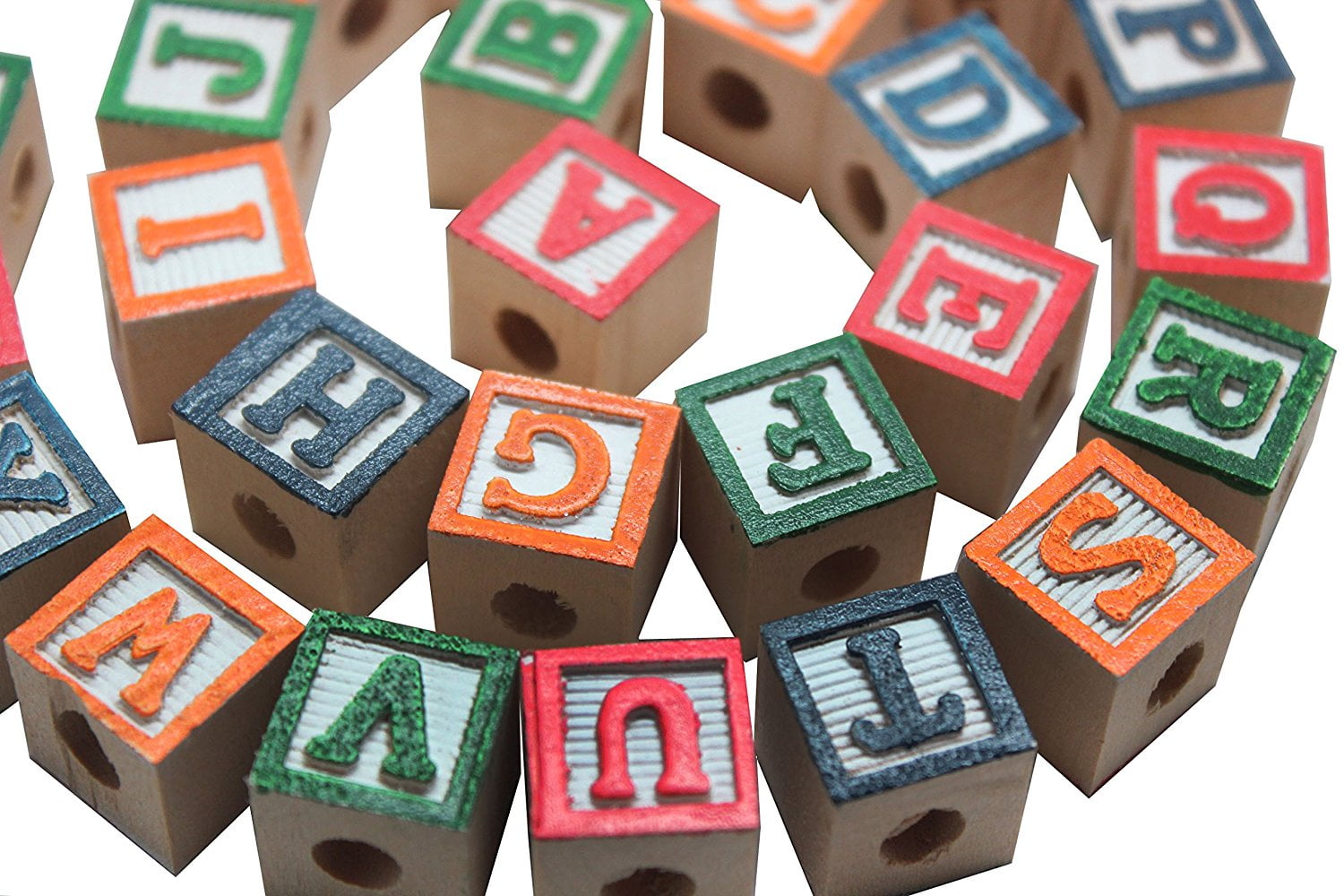 Large 1.25" Wood Alphabet Block Beads Perfect Fine Motor Learning