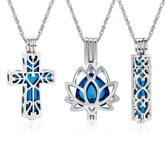 3 Pack Cremation Urn Necklace for Ashes for Women Men Heart Lotus Cross Cylinder Cremation Jewelry for Ashes Loved One Memorial Keepsake Pendant