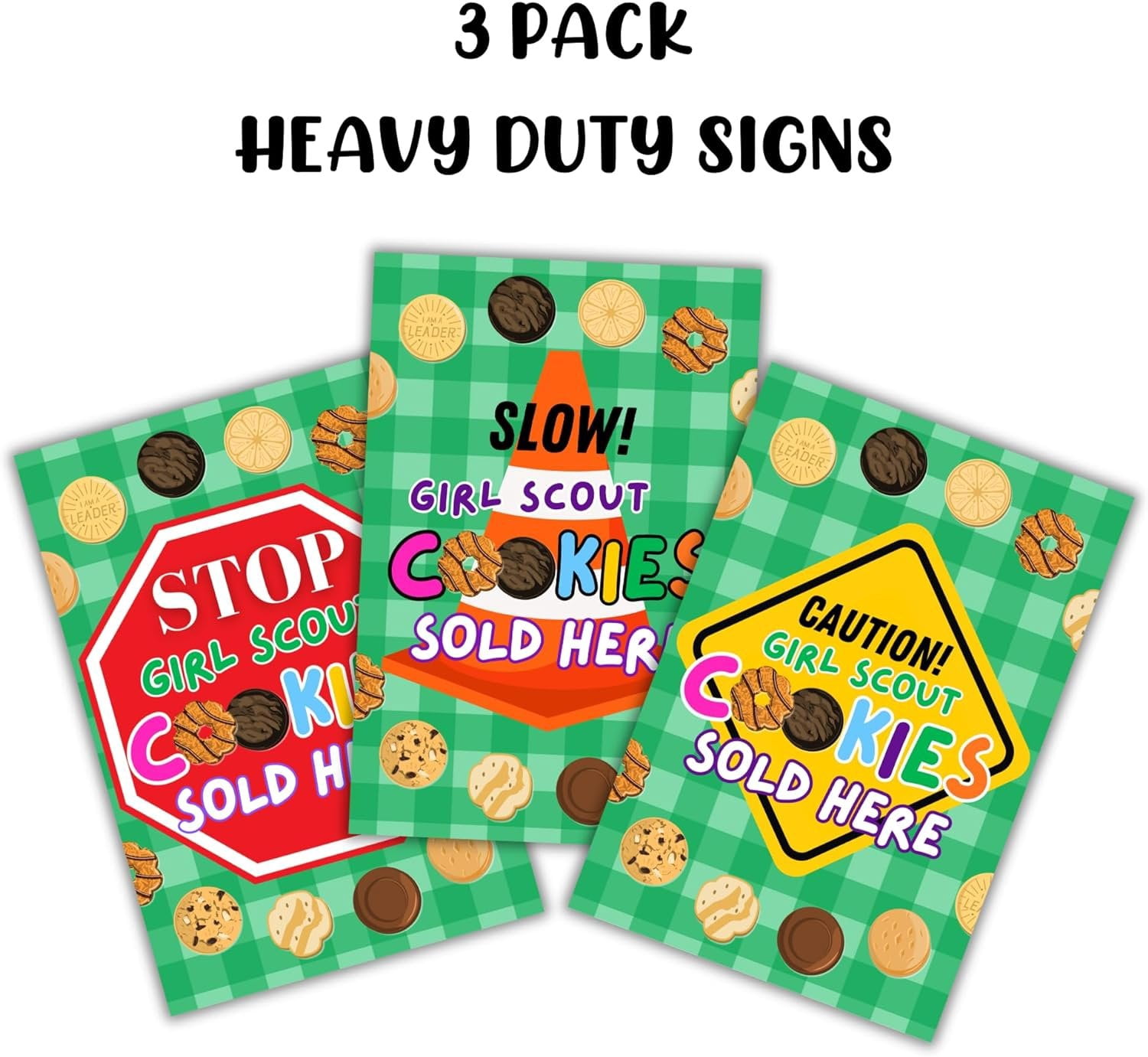 Stop Scout Cookies Sold Here  3 Pack, 12x18 Mixed Colors Outdoor Yard Sign Hold Up at Booth Traffic To Buy Girl Cookies Troop Leader and Number Reorder Sales Goal