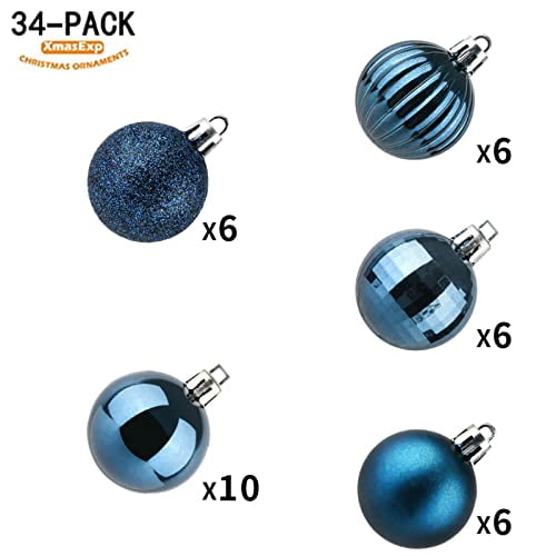 XmasExp 24ct Christmas Ball Ornaments Shatterproof Christmas Ornaments Set Decorations for Xmas Tree Balls 40mm/1.57"(1.57'', Diamond Blue)