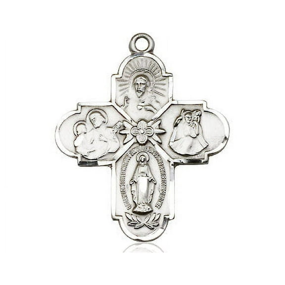 Extel Large Pewter Traditional Catholic 4-Way Cross Cruciform Medal with Miraculous Medal, St. Joseph, St. Christopher and Sacred Heart, Made in USA