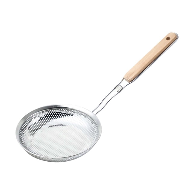 Cuchara espumadera cómoda de acero inoxidable con mango de madera para freír frijoles calientes 16 cm
