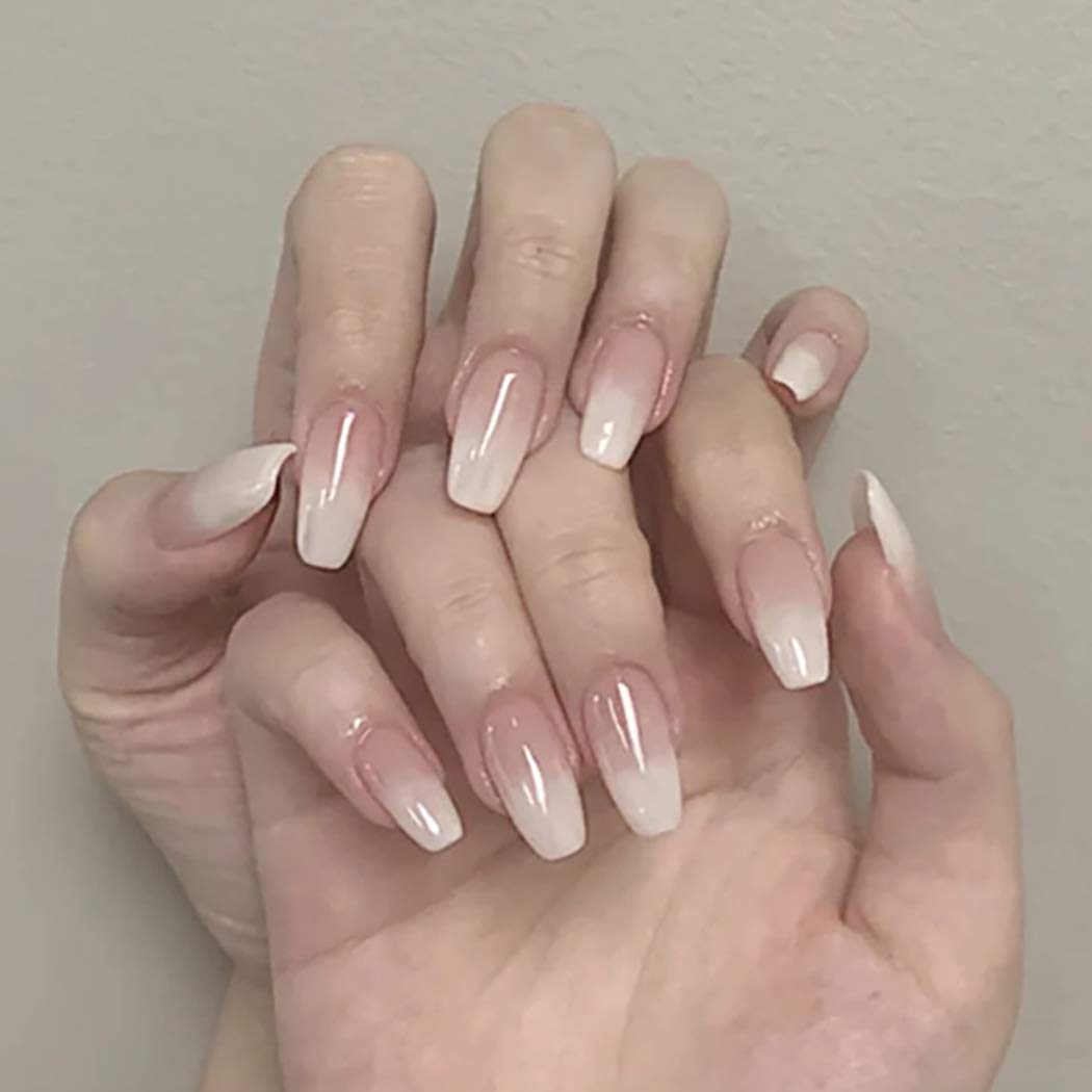 Coffin Press On Nails French Ombre Fake Nails Long Glossy Acrylic Nails For Women And Girls Walmart Com Walmart Com