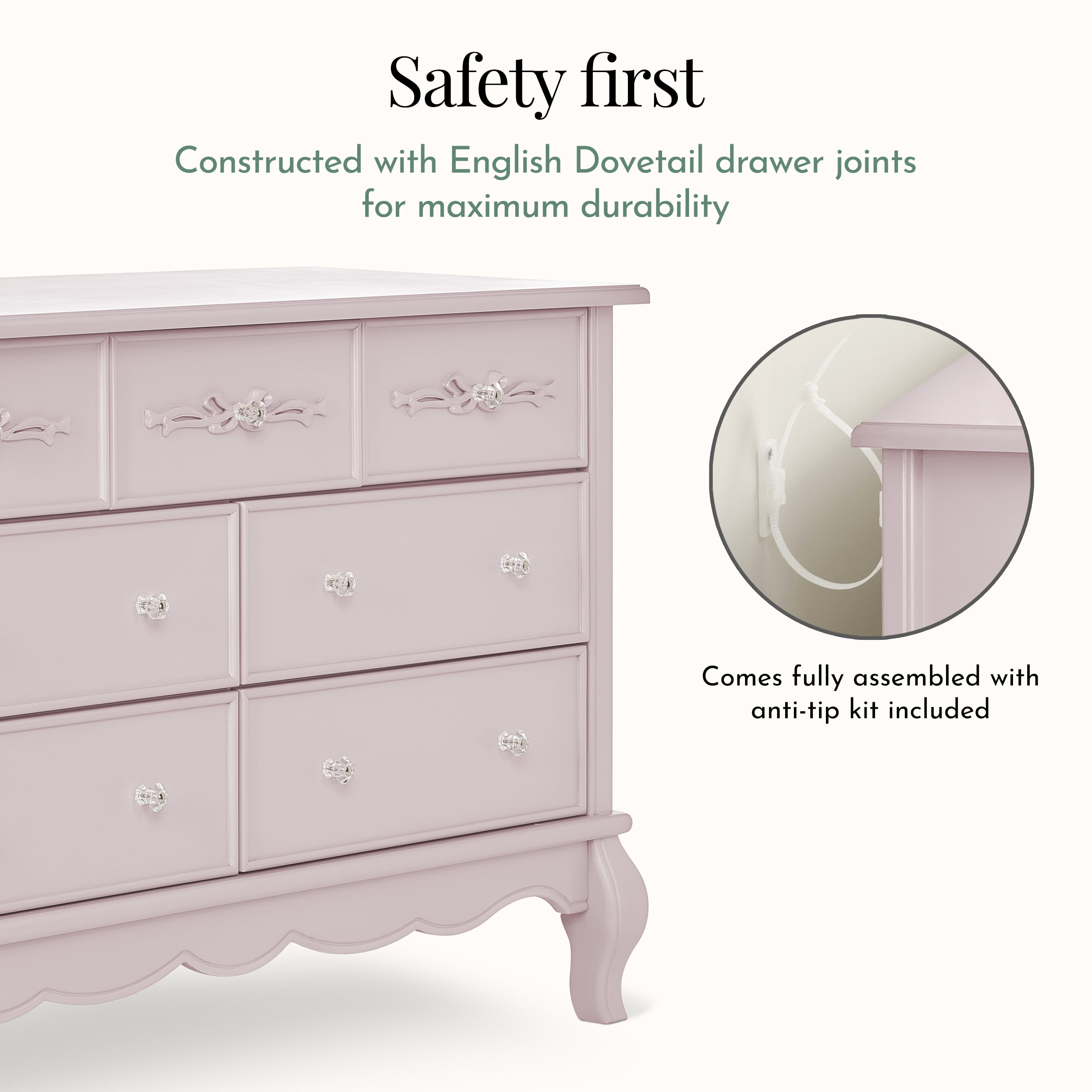 Evolur Aurora 7-Drawer Double Dresser, Akoya Grey Pearl, Spacious Drawers