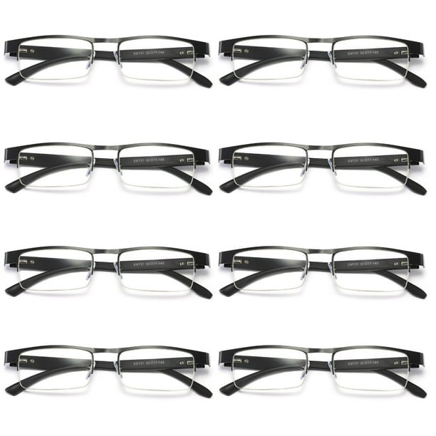8 Pairs Mens Rectangular Metal Half Frame Reading Glasses Spring Hinge Black Readers 3 50