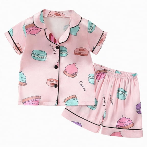 Kaprioy Girls Summer Outfits Birthday Girl Pajamas Silk Stain Pjs Shirt Tops Shorts 2Piece Set Birthday Toddler Kids Little Girl Gift