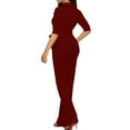 thumbnail image 4 of jtjvou Womens Casual Loose Short Sleeve Mock Neck Jumpsuits Dressy Tie Waist Belted Wide Leg Long Pants Collar Formal Rompers Red XL, 4 of 4