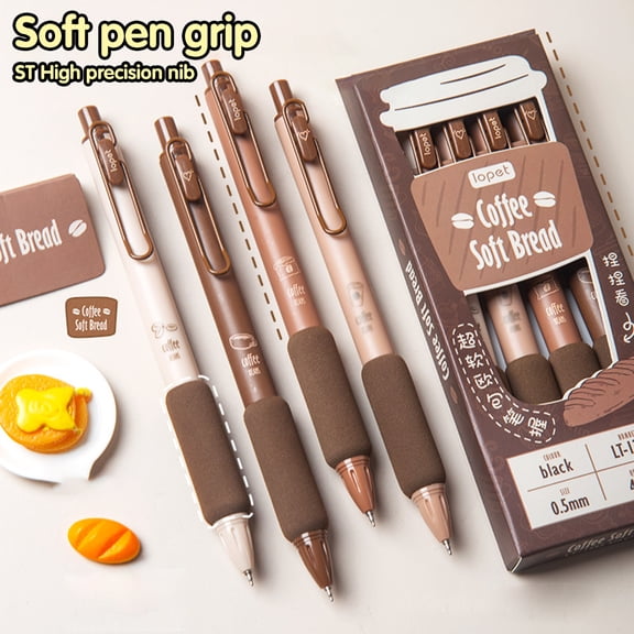 Grandest Birch 4Pcs Gel Pen ST 0.5mm Nib Coffee Pattern Press Signature Stationery Office Funny Ballpoint Pen Student Supplies