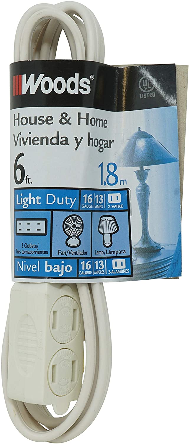 Woods 0600W 6Foot Cube Extension Cord with Power Tap, White Walmart