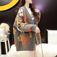 thumbnail image 6 of Wang6 Women Plus Size Long Cardigans Sweaters Trendy Long Sleeve Button Drop Shoulder Knit Sweater Coat Fall Open Front Floral Jacquard Outwear Tops with Pocket Grey One Size, 6 of 6
