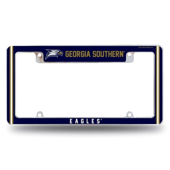 Georgia Southern NCAA Eagles Chrome Metal License Plate Frame with Full Frame Team Color Graphics