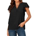 thumbnail image 1 of Camiseta informal para mujer con cuello en V y volantes ligera para mujer de ajuste relajado (negro M) FLhrweasw Para estrenar, 1 of 8