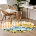 thumbnail image 4 of Round Area Rug 4 Ft, Sunflowers Trucks Washable Non-Slip Circle Carpet for Living Room/Bedroom, Spring Farmhouse Eucalyptus Orange Plaid Low-Profile Crawling Mats Collection Rugs for Indoor, 4 of 8