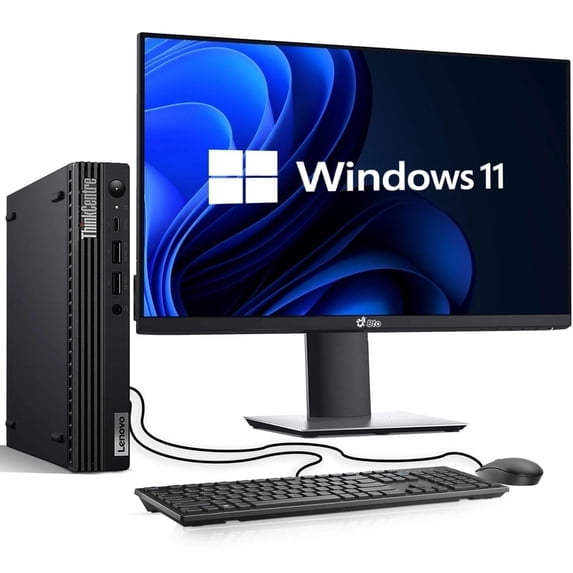 Restored Lenovo ThinkCentre M70q Tiny Desktop Computer PC - Intel Core i3-10100T 10th Gen. Processor - 16GB DDR4 Ram - 256GB SSD - 22" LED Monitor - Built-in WiFi - Keyboard & Mouse - Windows 11 Pro