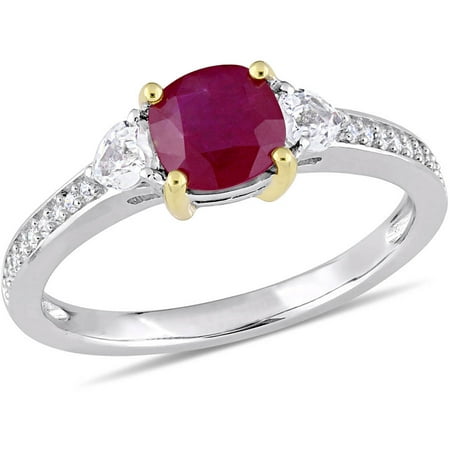 Tangelo 1-1/3 Carat T.G.W. Ruby and White Sapphire and 1/10 Carat T.W. Diamond 14kt Two-Tone White and Yellow Gold Engagement Ring
