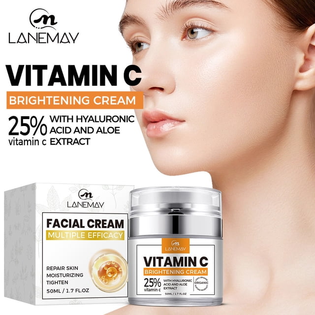 Fiudx Crema Vitamina C, Hidratante Facial Glowcream, Crema Reafirmante para Cuello Brightskin (No Grasa), Contorno de Ojos Apto para Piel Sensible, Cuidado Nocturno de Uso Diario, Cuidad de La Piel p