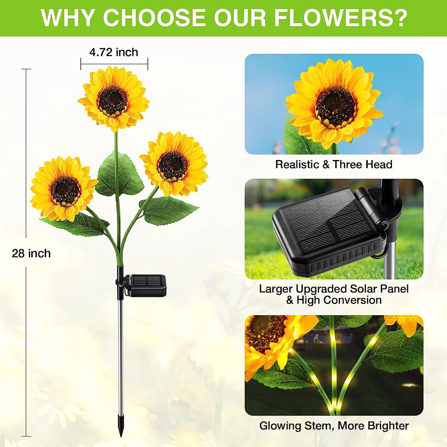 Solar Lights Outdoor Garden,GHODEC 2 Pack Solar Garden Lights with 6 Sunflower Lights, Outdoor Solar Lights for Yard Decor, Waterproof Solar Outdoor Lights Auto on/off for Garden, Patio